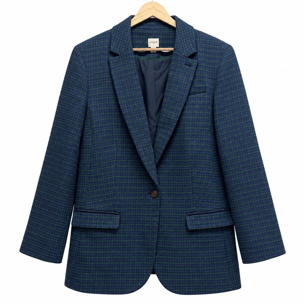 J.Crew Relaxed One-Button Houndstooth Wool Blazer Size 18 Academia Old Money